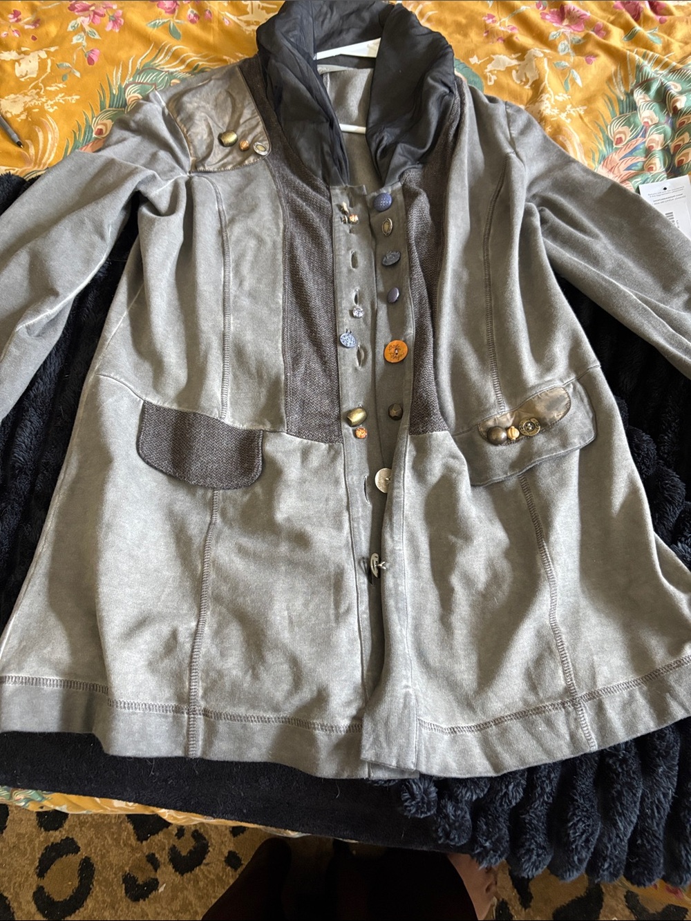 Kids Gray Hooded Button-Accent Coat
